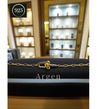 GOLD DETAYLI  ELMAS KESİM ZİRKONİA GÜMÜŞ BİLEKLİK