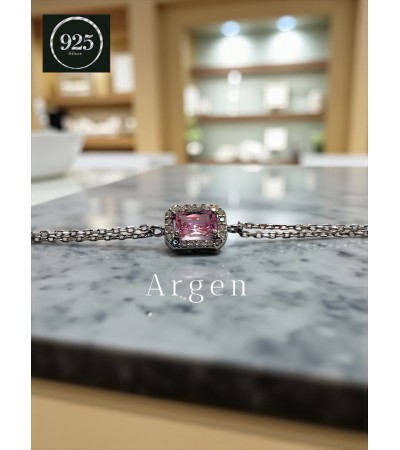 TEK BAGET PEMBE ÇİFT ZİNCİR GÜMÜŞ BİLEKLİK