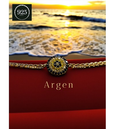 GOLD SİYAH ZİRKONİA İNCE ÇİFT ZİNCİR GÜMÜŞ BİLEKLİK