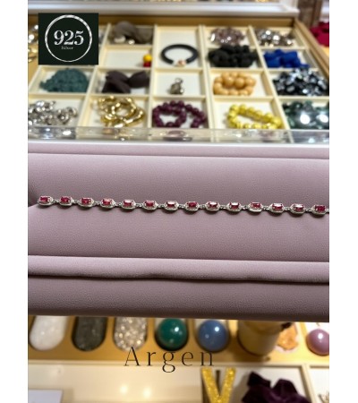 KIRMIZI ÇOKLU  BAGET GÜMÜŞ BİLEKLİK
