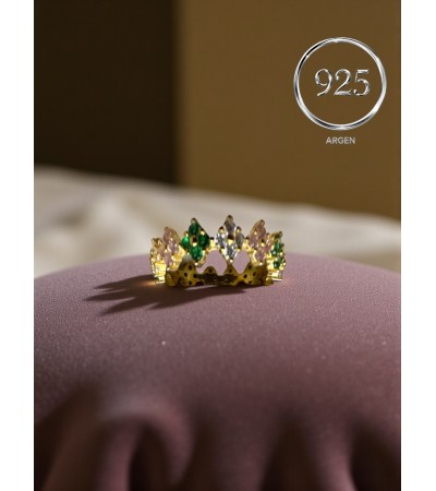 ÖLÇÜ 16 GOLD TAÇ MODEL ZİRKONİA KADIN 925 AYAR GÜMÜŞ YÜZÜK