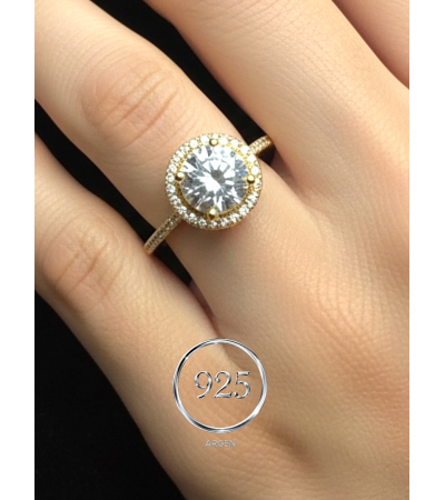 ÖLÇÜ 16 GOLD ELMAS FİGÜRLÜ ELMAS KESİM ZİRKONİA  925 AYAR GÜMÜŞ KADIN YÜZÜK