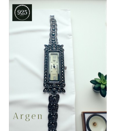 Dikdörtgen Çerçeve Vintage Gümüş Saat