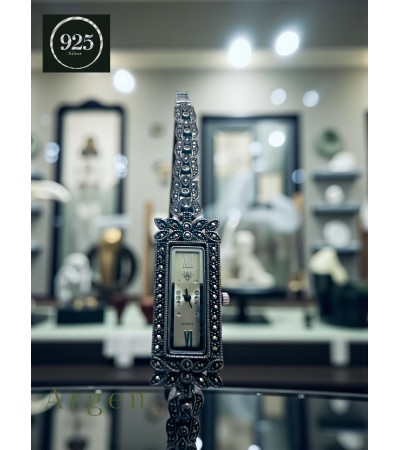 Dikdörtgen Çerçeve Vintage Gümüş Saat