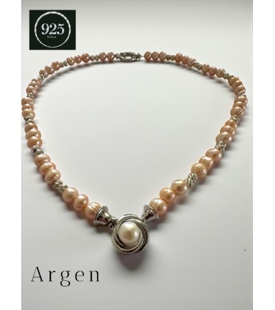 Doğal İnci Renkli Elegant Elmas Kesim Gümüş Kolye Uzun Model