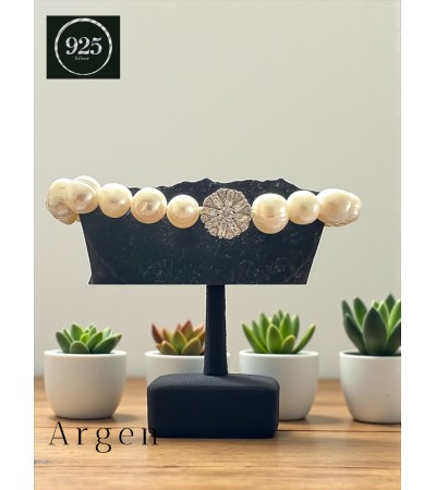 DOĞAL İNCİ ÇİÇEK ELMAS KESİM BİLEKLİK
