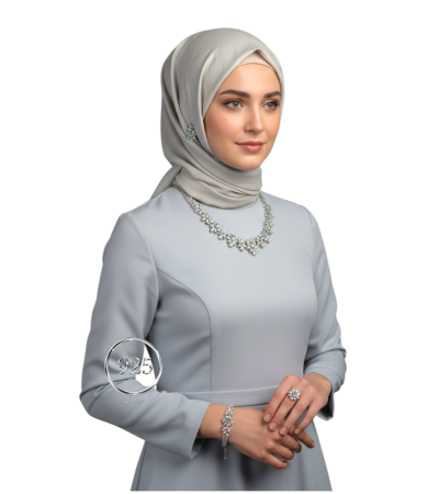 Elmas Kesim Elegant Turkuvaz Gümüş Set