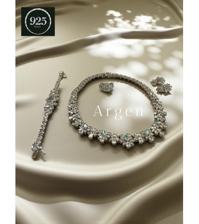 Elmas Kesim Elegant Turkuvaz Gümüş Set