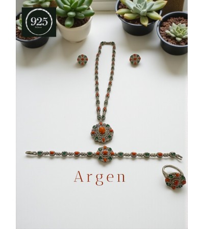 Elmas Kesim Elegant Vintage Gümüş Set