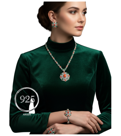 Elmas Kesim Elegant Vintage Gümüş Set