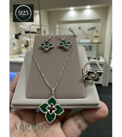 Elegant Çiçek Motif Gümüş Set