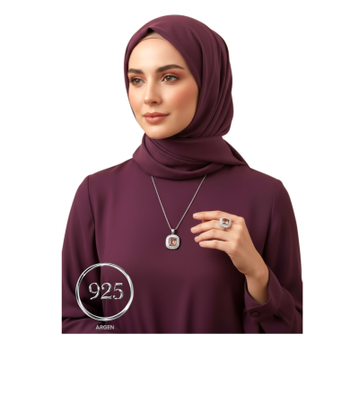 Elmas Kesim Elegant Yakut-Kahve Kadın Gümüş Set
