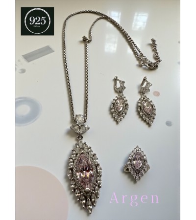 Elmas Kesim Elegant Kadın Pembeli Gümüş Set