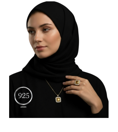 Elmas Kesim Gold Eskitme Kadın Gümüş Set