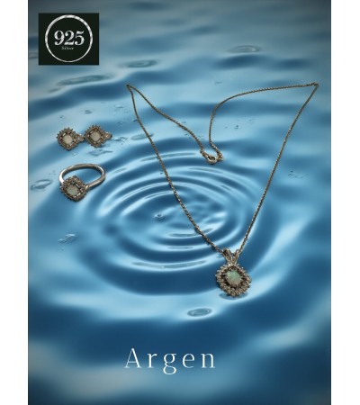 Elmas Kesim Turkuaz Elegant Kadın Gümüş Set