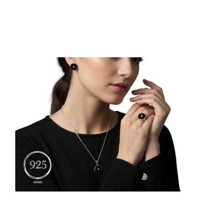 Elegant Siyah Kadın Gümüş Set