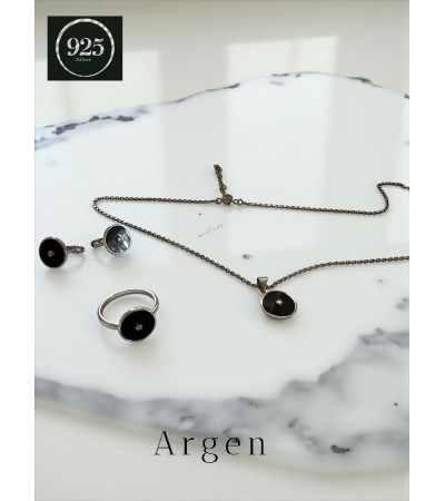 Elegant Siyah Kadın Gümüş Set