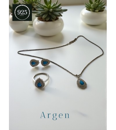 Elegant Firuze Elmas Kesim Kadın Gümüş Set