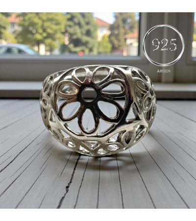 ÖLÇÜ 16 TAŞSIZ  925 AYAR ÇİÇEK FİGÜRLÜ GÜMÜŞ KADIN YÜZÜK