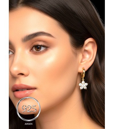 GOLD ÇİÇEK ELMAS KESİM ZİRKONİA GÜMÜŞ KÜPE