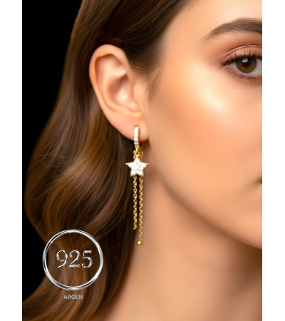 GOLD YILDIZ FİGÜRLÜ ZİNCİRLİ SALLANTILI GÜMÜŞ KÜPE