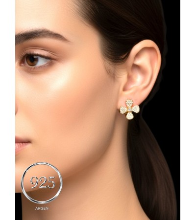 GOLD ÇİÇEK ELMAS KESİM ZİRKONİA GÜMÜŞ KÜPE