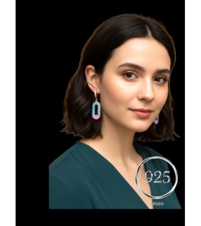YEŞİL PEMBE SALLANTILI ROSE ELMAS KESİM GÜMÜŞ KÜPE
