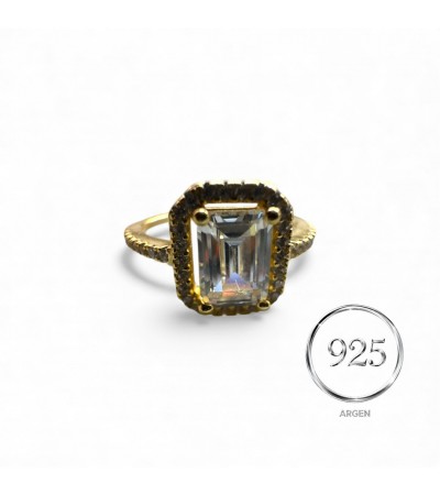 ÖLÇÜ 13 GOLD BAGET 925 AYAR ELMAS KESİM ZİRKONİA GÜMÜŞ YÜZÜK