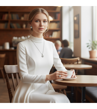 Elmas Kesim Turkuaz Elegant Kadın Gümüş Set