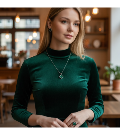 Marka Elegant Kadın Yeşil Gümüş Set 