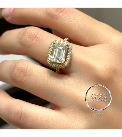 ÖLÇÜ 13 GOLD BAGET 925 AYAR ELMAS KESİM ZİRKONİA GÜMÜŞ YÜZÜK