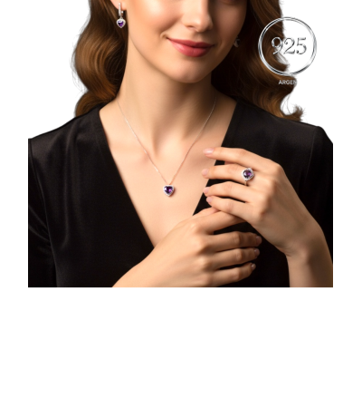 Mor Kalp Figürlü Zirconia Gümüş Set