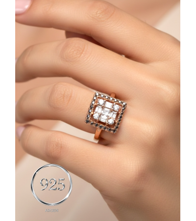 ÖLÇÜ 15 ROSE BAGET  925 AYAR GÜMÜŞ KADIN YÜZÜK