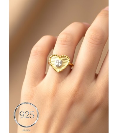 ÖLÇÜ 18 GOLD ELMAS KESİM KALP ZİRKONİA KADIN 925 AYAR GÜMÜŞ YÜZÜK