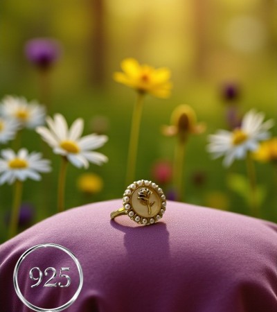 ÖLÇÜ 17 GOLD  GÜL  925 AYAR GÜMÜŞ YÜZÜK