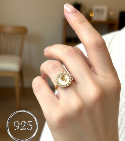 ÖLÇÜ 17 GOLD  GÜL  925 AYAR GÜMÜŞ YÜZÜK