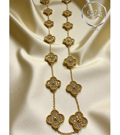 ONİKİ YONCALI GOLD  AĞIR ZİRKONİA ELMAS KESİM GÜMÜŞ KOLYE