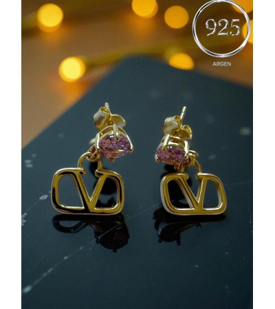 ELMAS KESİM MARKA FİGÜRLÜ GOLD -PEMBE KADIN ZİRKONİA GÜMÜŞ KÜPE