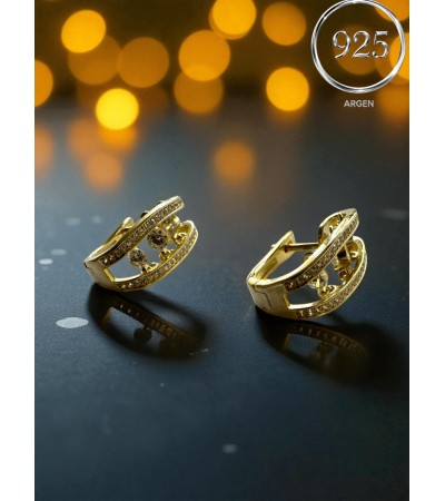 ELMAS KESİM KADIN ZİRKONİA GOLD FİGÜRLÜ GÜMÜŞ KÜPE
