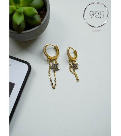 GOLD YILDIZ FİGÜRLÜ ZİNCİRLİ SALLANTILI GÜMÜŞ KÜPE