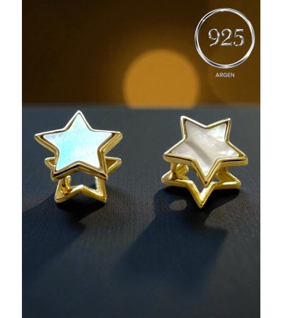 GOLD SEDEF YILDIZ FİGÜRLÜ GÜMÜŞ KÜPE 