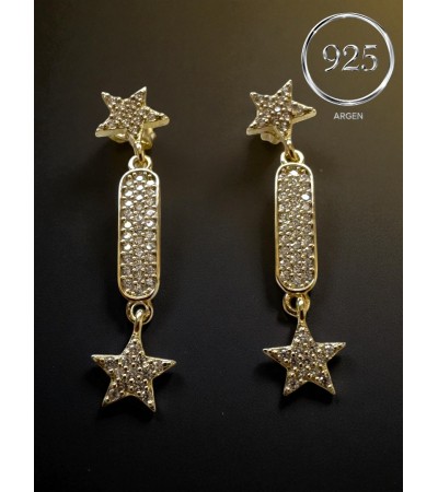 GOLD ÇİFT YILDIZ SALLANTILI GÜMÜŞ KÜPE