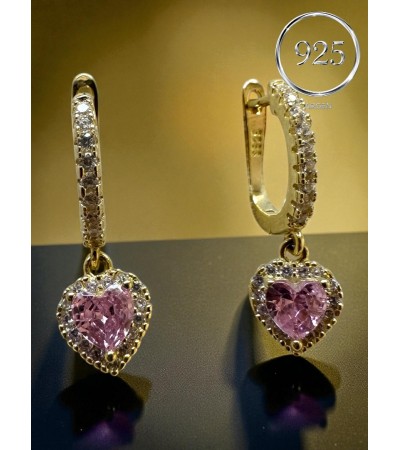 PEMBE DAMLA ELMAS KESİM ZİRKONİA GÜMÜŞ KÜPE