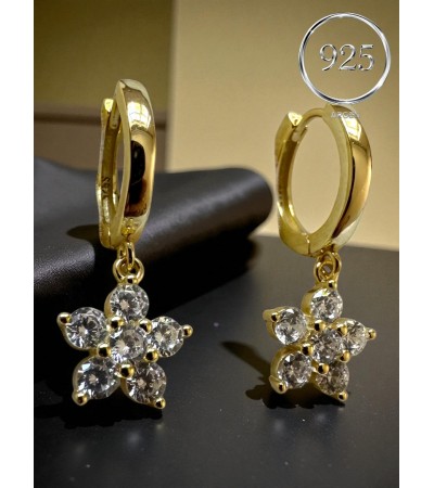 GOLD ÇİÇEK ELMAS KESİM ZİRKONİA GÜMÜŞ KÜPE