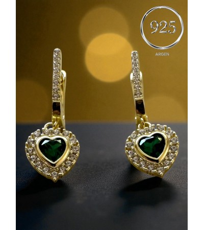 GOLD DAMLA YEŞİL KALP ELMAS KESİM ZİRKONİA GÜMÜŞ KÜPE