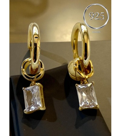 GOLD ELMAS KESİM ZİRKONİA GÜMÜŞ KÜPE
