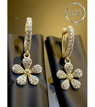 GOLD ÇİÇEK ELMAS KESİM ZİRKONİA GÜMÜŞ KÜPE